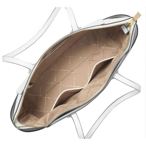 MICHAEL KORS Marilyn Medium Saffiano Leather Tote HandBag Purse White Gold NWT - Picture 3 of 8